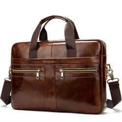 men's Genuine Leather briefcase Male man laptop bag natural Leather for men Messenger bags