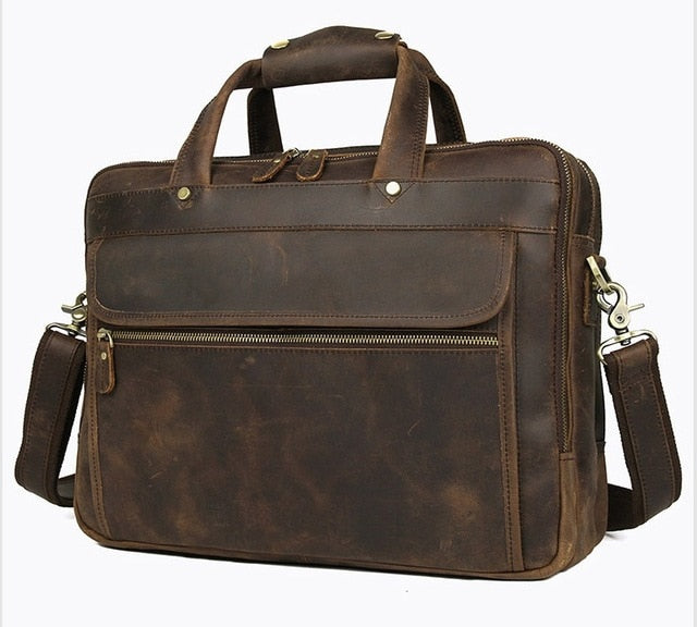 Mens Briefcase With Pockets Cowhide Bag On Business Suitcase Crazy Horse Leather Laptop Bags