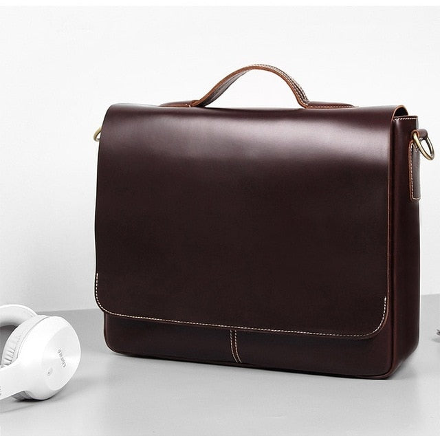 Mens Briefcase With Pockets Cowhide Bag On Business Suitcase Crazy Horse Leather Laptop Bags