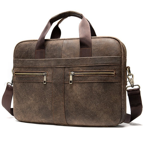 men's Genuine Leather briefcase Male man laptop bag natural Leather for men Messenger bags