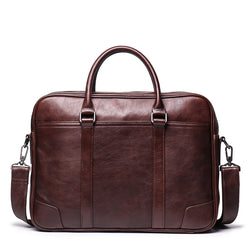 Women & Men Brown Coffee Full Grain Genuine Leather 14'' Laptop Office Briefcase Portfolio Business Messenger Bag