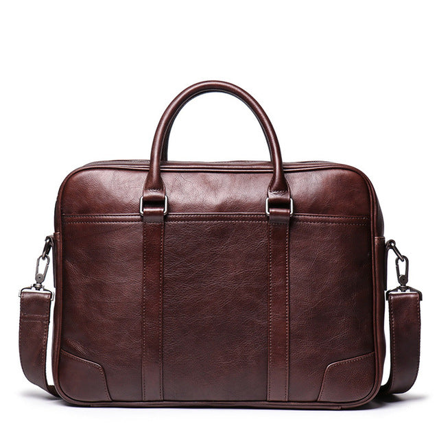 Women & Men Brown Coffee Full Grain Genuine Leather 14'' Laptop Office Briefcase Portfolio Business Messenger Bag