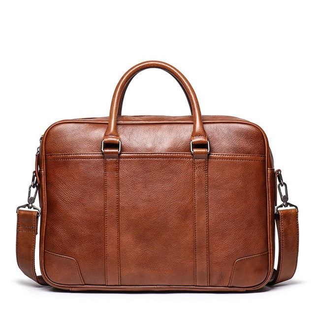 Women & Men Brown Coffee Full Grain Genuine Leather 14'' Laptop Office Briefcase Portfolio Business Messenger Bag