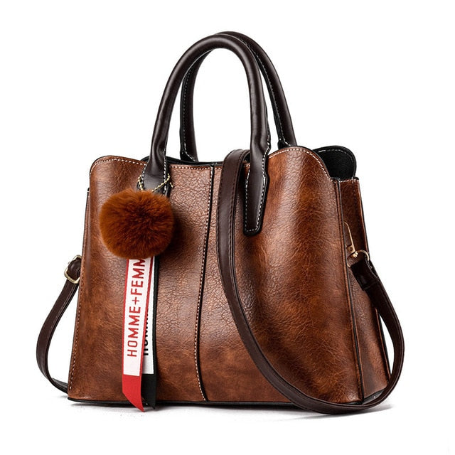 High Quality Ladies Fashion Leather Hairball handbag