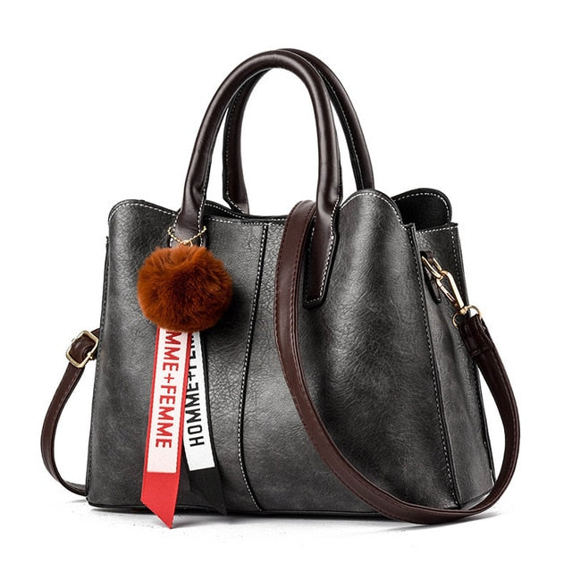 High Quality Ladies Fashion Leather Hairball handbag