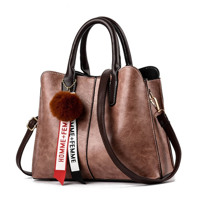 High Quality Ladies Fashion Leather Hairball handbag