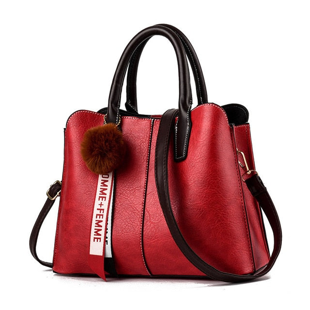 High Quality Ladies Fashion Leather Hairball handbag