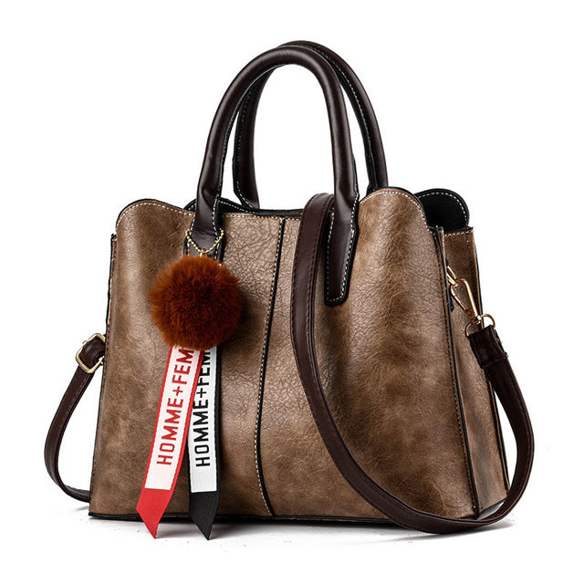 High Quality Ladies Fashion Leather Hairball handbag