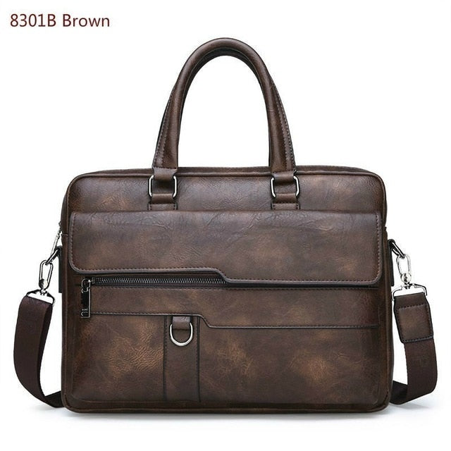 Mens Briefcase Bags Business Leather Bag Shoulder Messenger Bags Work Handbag 14 Inch