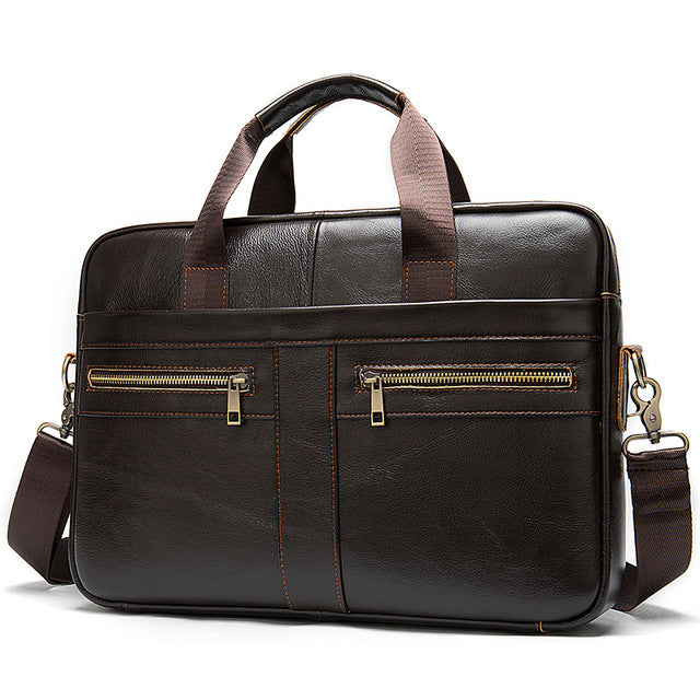 men's Genuine Leather briefcase Male man laptop bag natural Leather for men Messenger bags