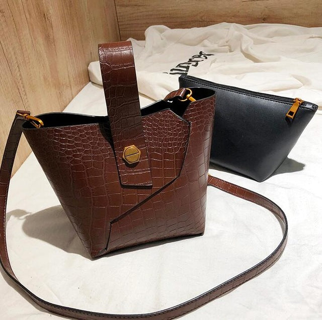 Vintage Alligator Luxury Pu Leather Shoulder Bag for Woman