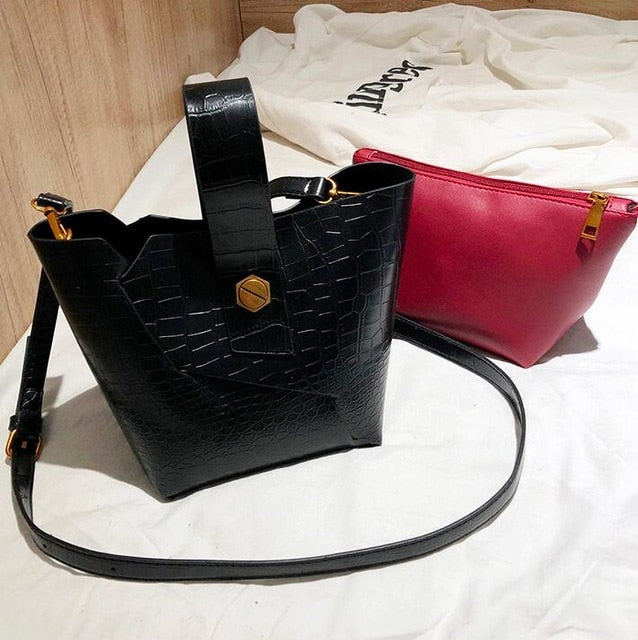 Vintage Alligator Luxury Pu Leather Shoulder Bag for Woman