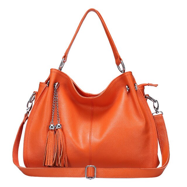 High Quality Genuine Leather Women's Handbag Casual Tassels Cowhide Handbag  Large Capacity