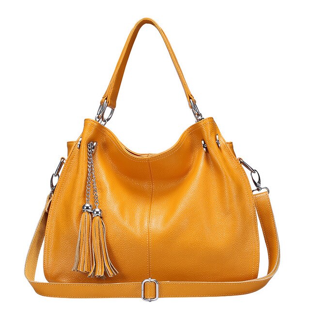 High Quality Genuine Leather Women's Handbag Casual Tassels Cowhide Handbag  Large Capacity