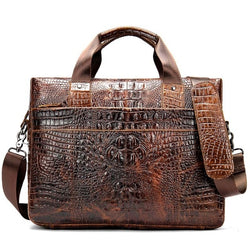 Mens Briefcase Genuine Leather Croco Design Computer Bag