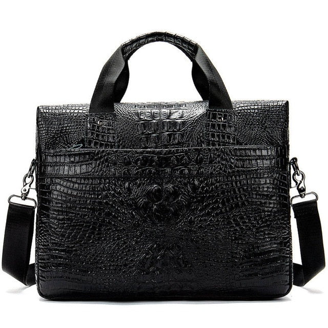 Mens Briefcase Genuine Leather Croco Design Computer Bag