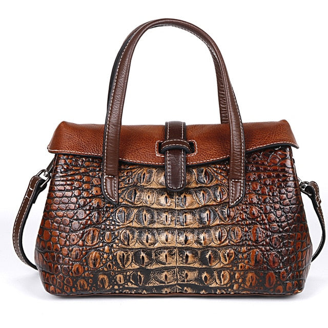 Womans Cowhide Crocodile Pattern High Quality  Retro Messenger Shoulder Cross HandBag