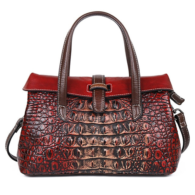 Womans Cowhide Crocodile Pattern High Quality  Retro Messenger Shoulder Cross HandBag