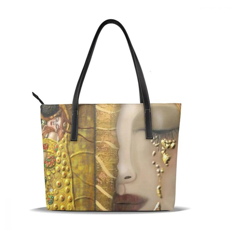 Womans Klimt Pattern Large Leather Tote Bag