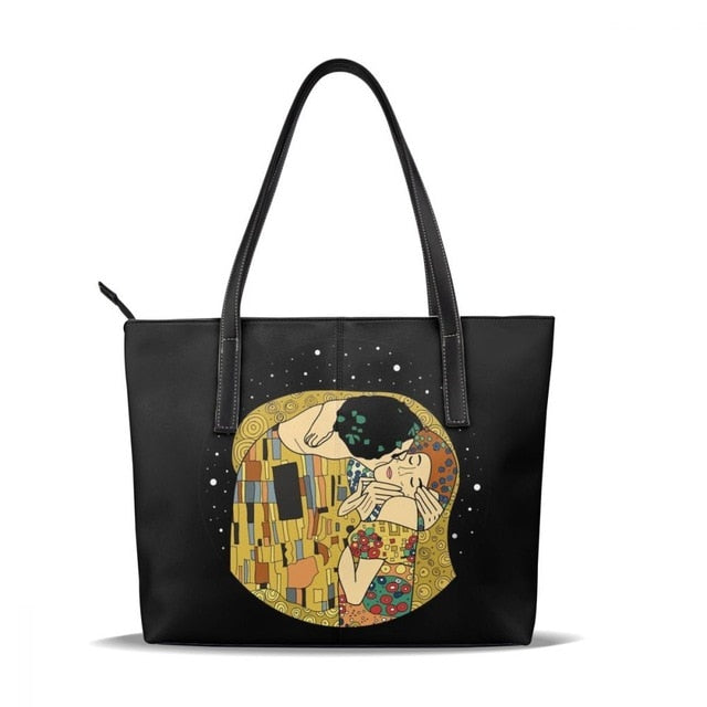 Womans Klimt Pattern Large Leather Tote Bag