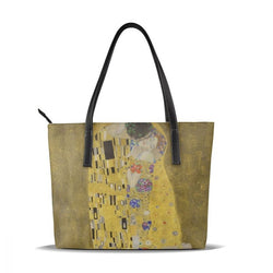 Womans Klimt Pattern Large Leather Tote Bag