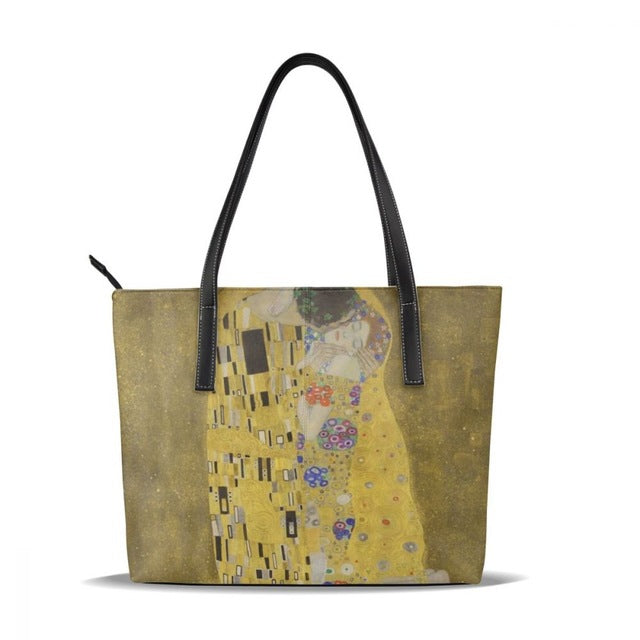 Womans Klimt Pattern Large Leather Tote Bag