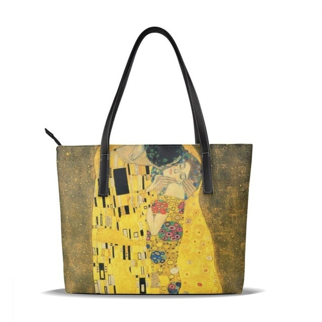 Womans Klimt Pattern Large Leather Tote Bag