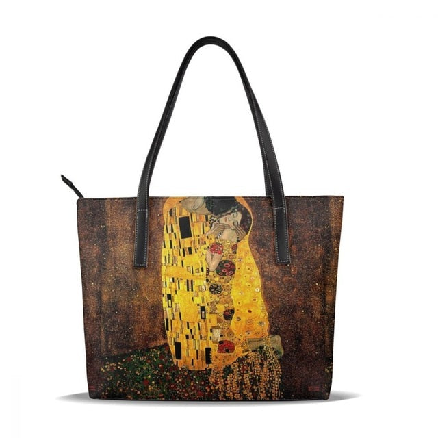 Womans Klimt Pattern Large Leather Tote Bag