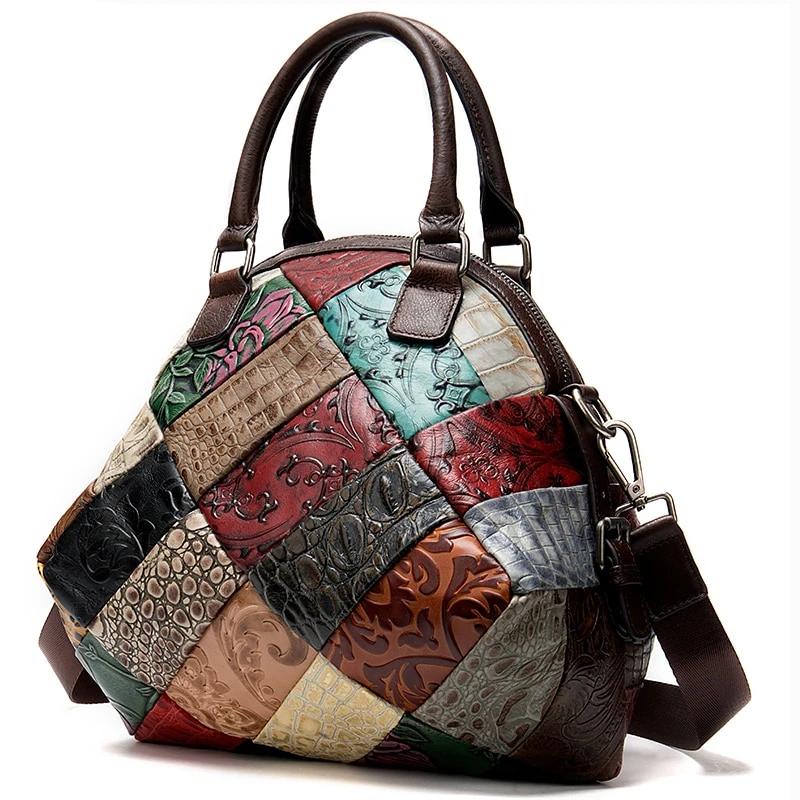 Women's Genuine Leather Luxury Designer Patchwork Handbag