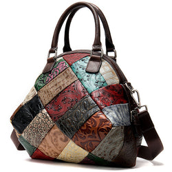 Women's Genuine Leather Luxury Designer Patchwork Handbag