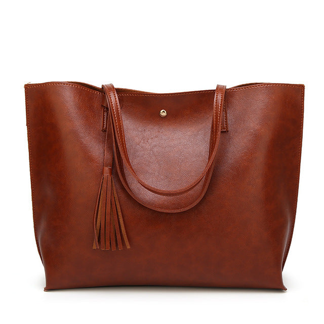 Trendy Fashion Oil Wax Leather Tote Handbag for Woman