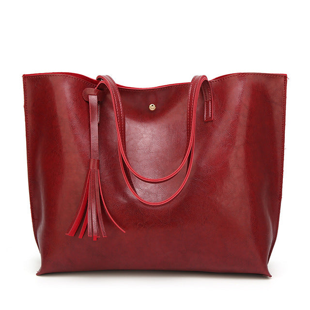 Trendy Fashion Oil Wax Leather Tote Handbag for Woman