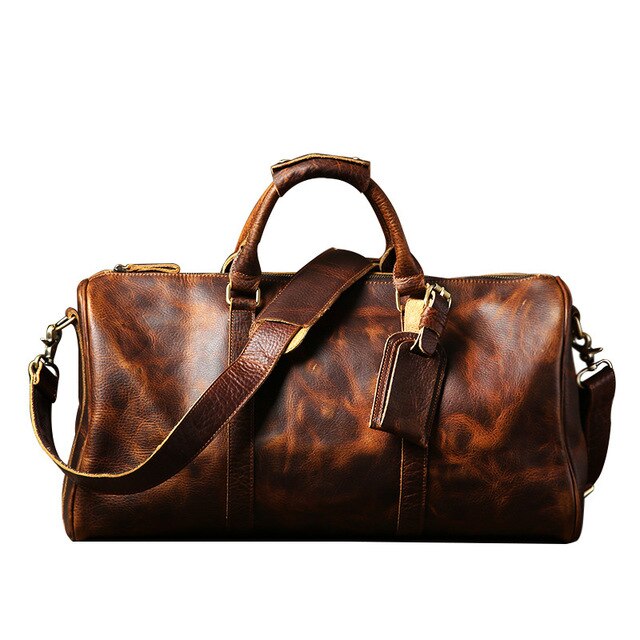 High quality crazy horse cowhide travel bag vintage casual large capacity