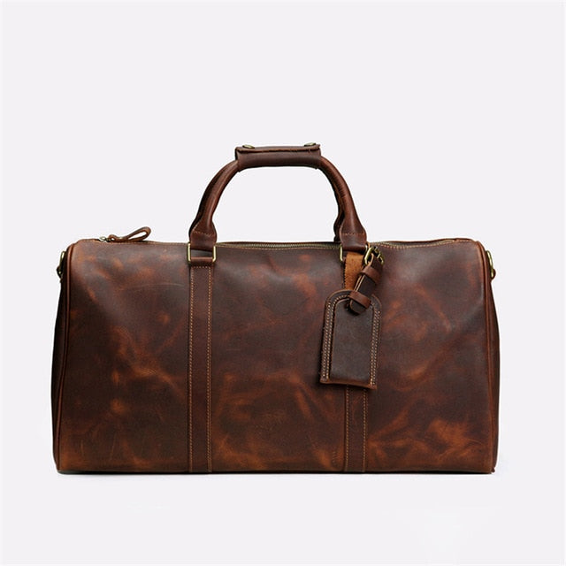 High quality crazy horse cowhide travel bag vintage casual large capacity