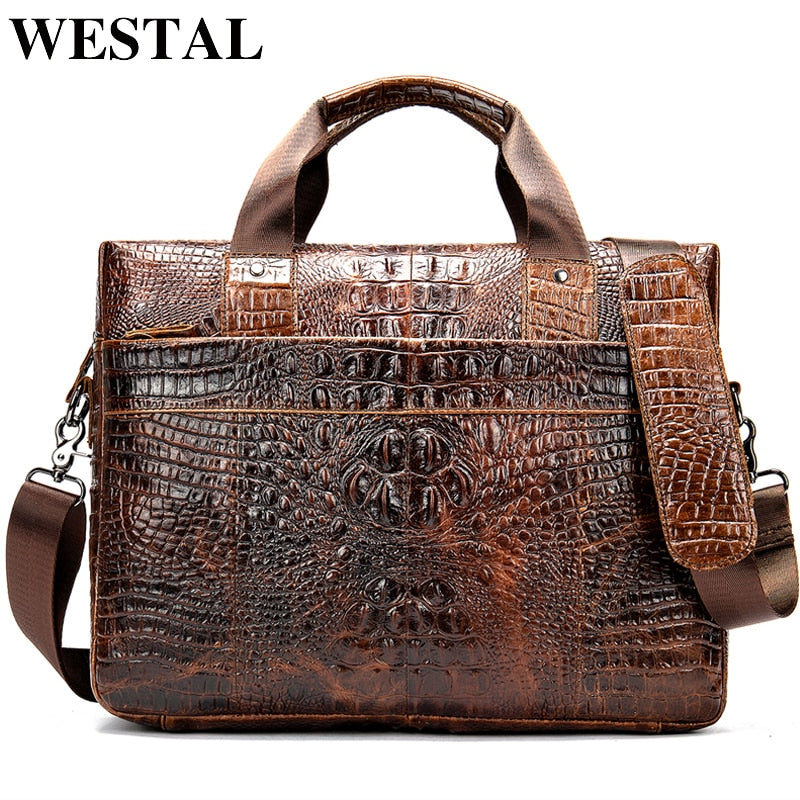 Men's Office briefcase genuine leather crocodile pattern