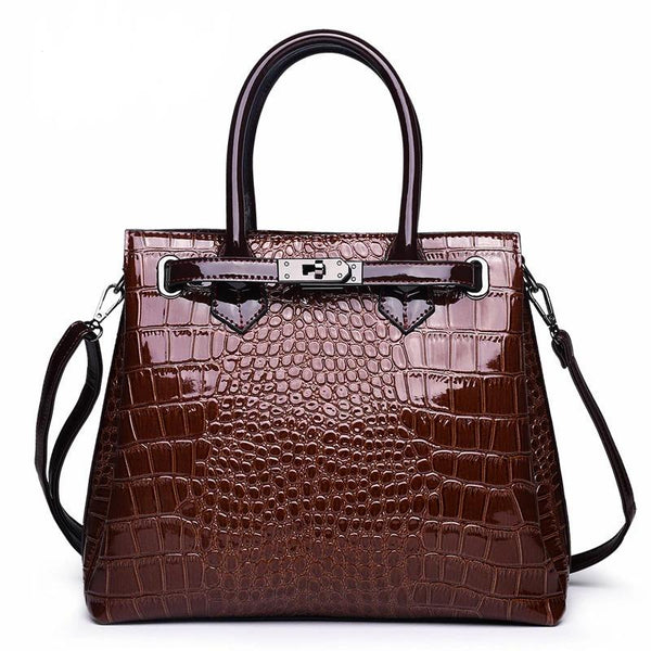 Women Crocodile Pattern Leather Designer Large Lock Shoulder Bag