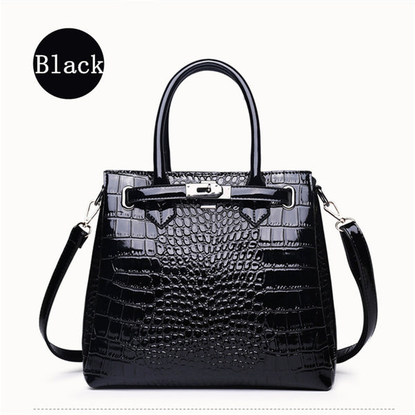 Women Crocodile Pattern Leather Designer Large Lock Shoulder Bag