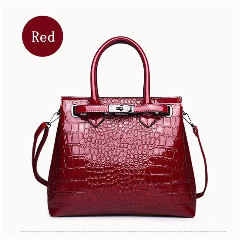 Women Crocodile Pattern Leather Designer Large Lock Shoulder Bag