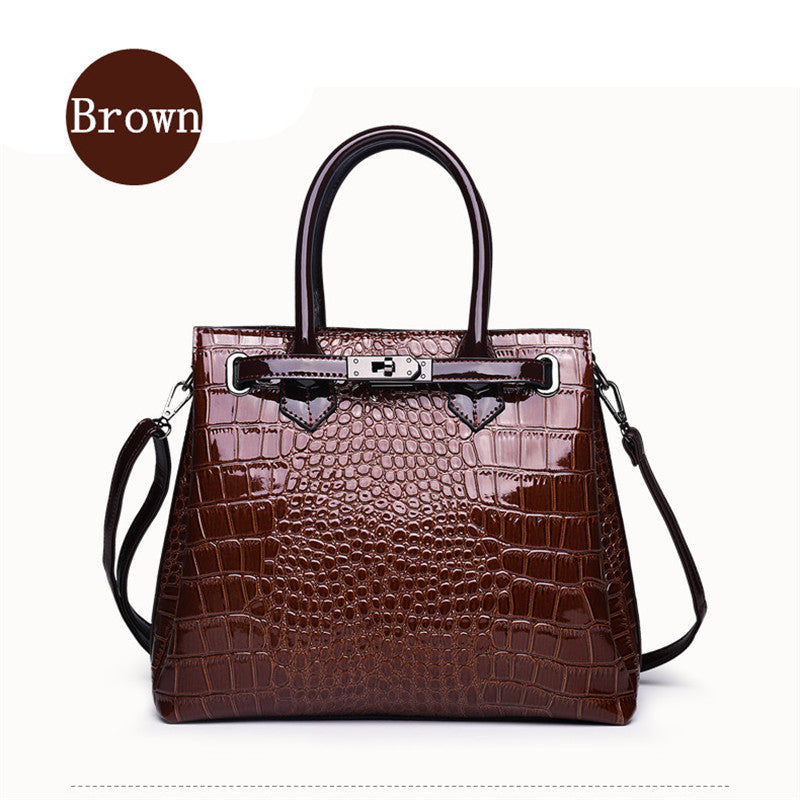 Women Crocodile Pattern Leather Designer Large Lock Shoulder Bag