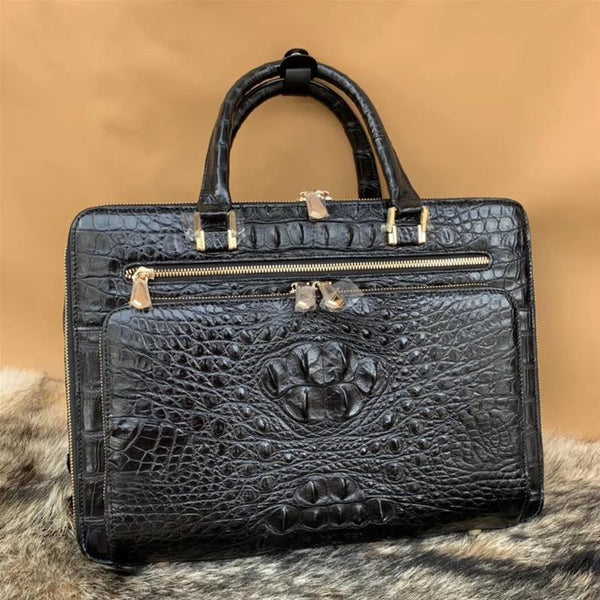 Mens  Style Genuine Crocodile Skin  Leather Zipper Closure Briefcase