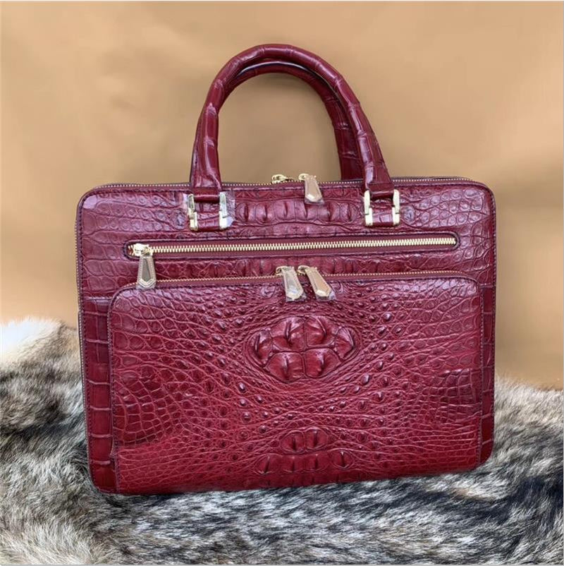 Mens  Style Genuine Crocodile Skin  Leather Zipper Closure Briefcase