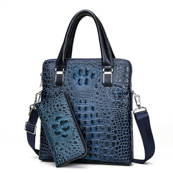 Mens leather briefcase Vertical Crocodile pattern tote handbag