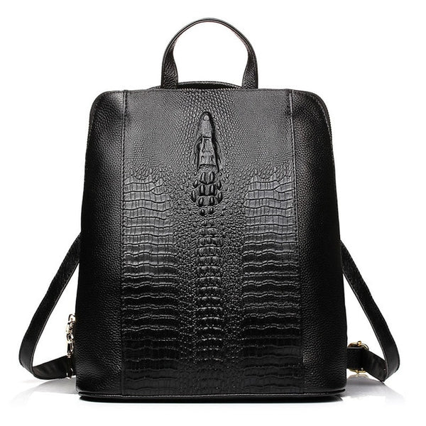 Knapsack Ladies Crocodile 100% Genuine Leather Pattern Women Backpack
