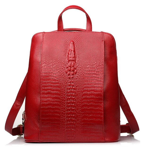 Knapsack Ladies Crocodile 100% Genuine Leather Pattern Women Backpack