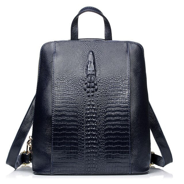 Knapsack Ladies Crocodile 100% Genuine Leather Pattern Women Backpack