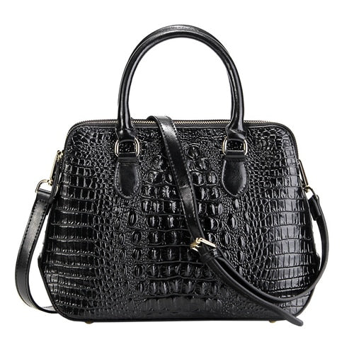 Women Split Leather Handbag Fashionable Crocodile Pattern Shoulder Bag Classical Tote Crossbody Bag