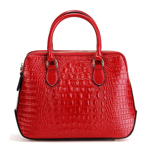 Women Split Leather Handbag Fashionable Crocodile Pattern Shoulder Bag Classical Tote Crossbody Bag