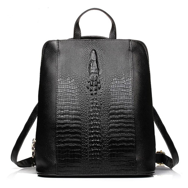 Knapsack Ladies Crocodile 100% Genuine Leather Pattern Women Backpack
