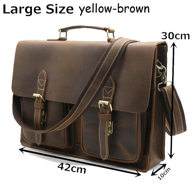 Men's Vintage Real Crazy Horse Leather Briefcase Messenger Shoulder Portfolio Laptop Bag Case Office Handbag