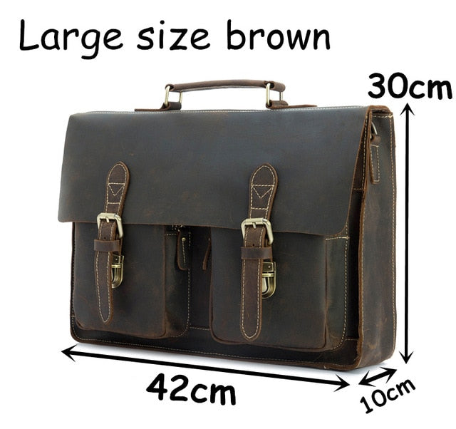 Men's Vintage Real Crazy Horse Leather Briefcase Messenger Shoulder Portfolio Laptop Bag Case Office Handbag